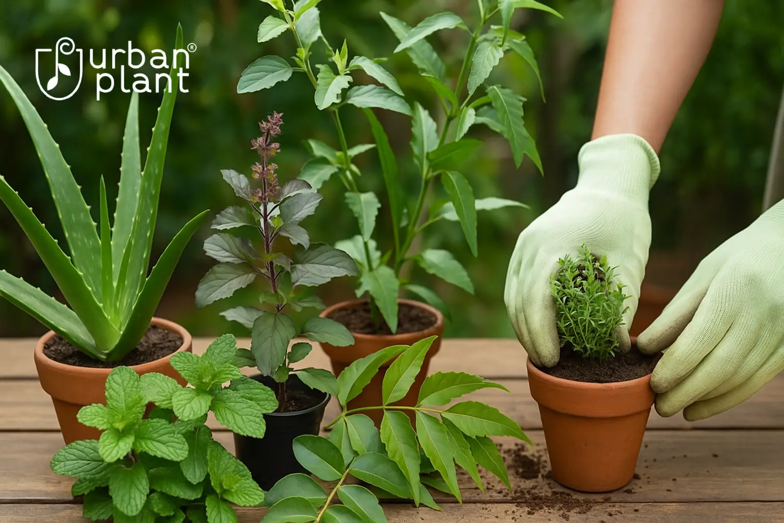 Why grow medicinal plants at home – Aloe Vera, Tulsi, Mint, Neem, Lemongrass, and Curry Leaves in clay pots for Urban Plant herbal gardening
